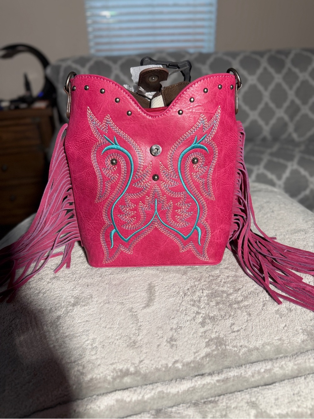 Montana West Pink Fringe Crossbody Bag with Turquoise Accents